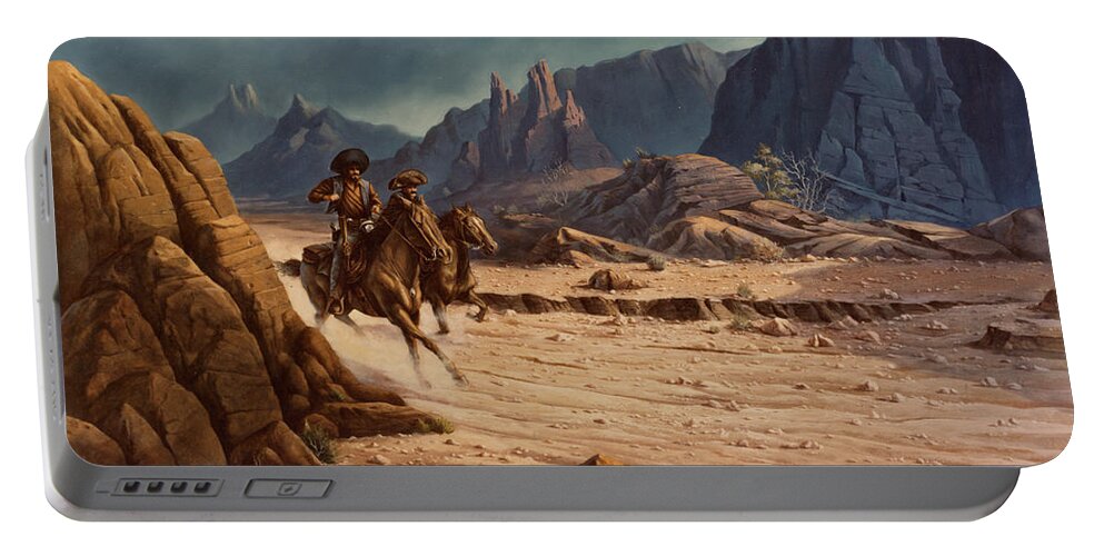 Michael Humphries Portable Battery Charger featuring the painting Crossing The Border by Michael Humphries