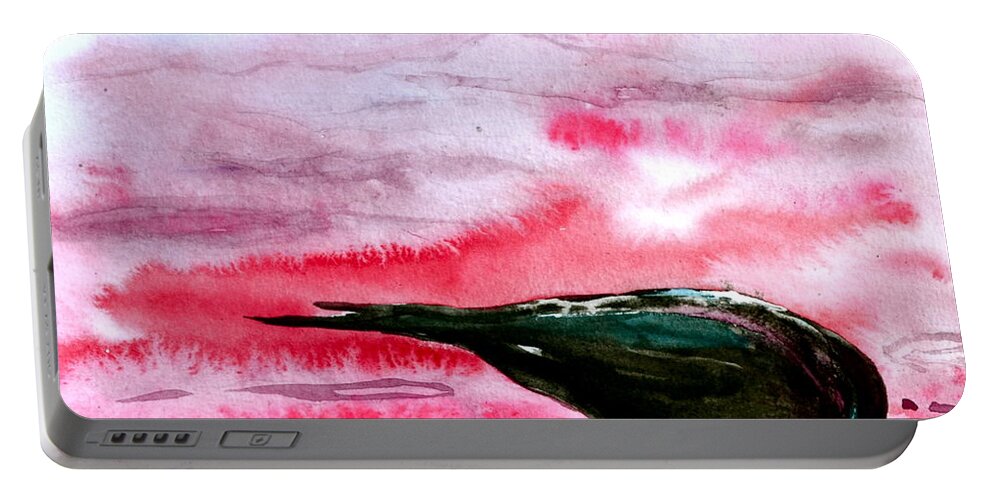 Crow At Dawn Portable Battery Charger featuring the painting Crow At Dawn by Beverley Harper Tinsley