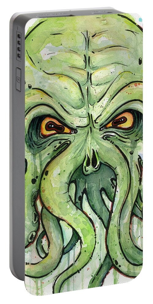 Cthulu Portable Battery Charger featuring the painting Cthulhu Watercolor by Olga Shvartsur