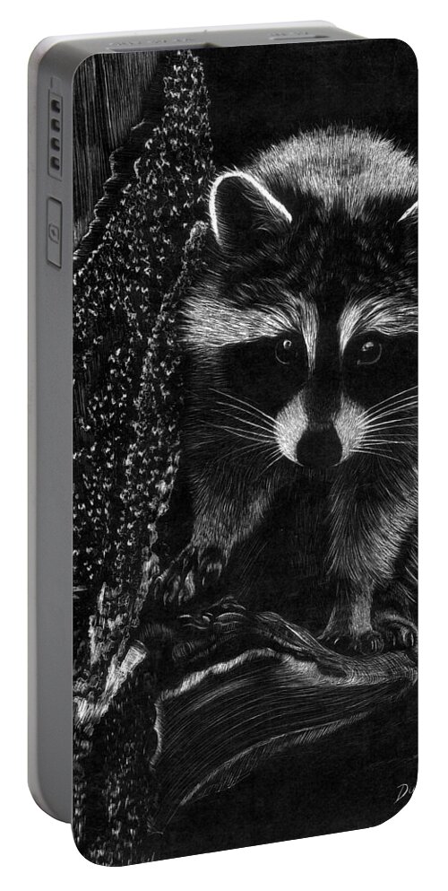 Art Portable Battery Charger featuring the drawing Curious Raccoon by Dustin Miller