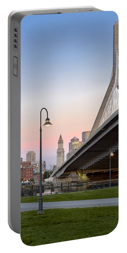 Boston Portable Battery Charger featuring the photograph Custom House And Zakim Bridge by Susan Candelario