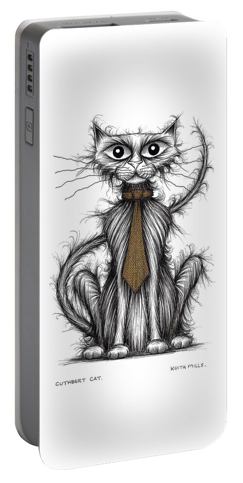 Cat Portable Battery Charger featuring the drawing Cuthbert cat by Keith Mills
