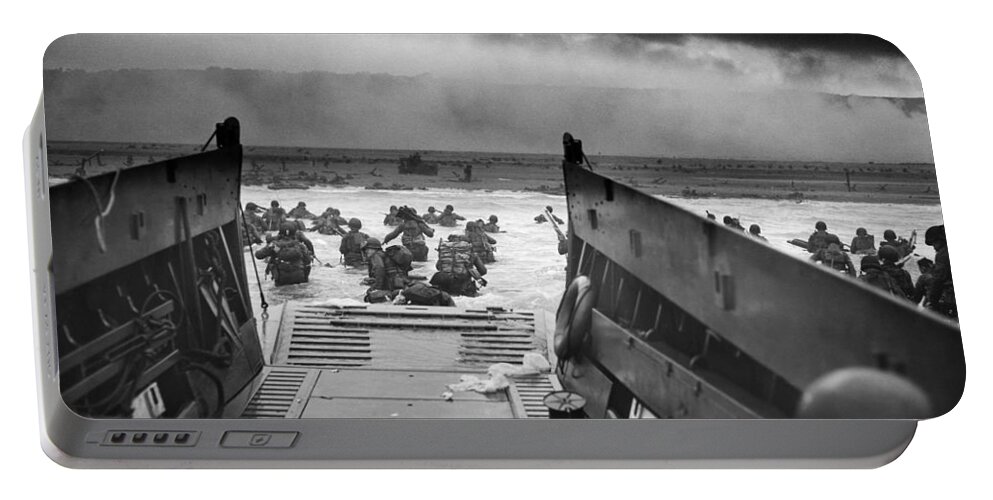 D Day Portable Battery Charger featuring the photograph D-Day Landing by War Is Hell Store