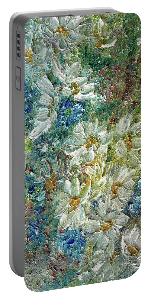 Daisy Painting Portable Battery Charger featuring the painting Daisy Chain by Karin Dawn Kelshall- Best