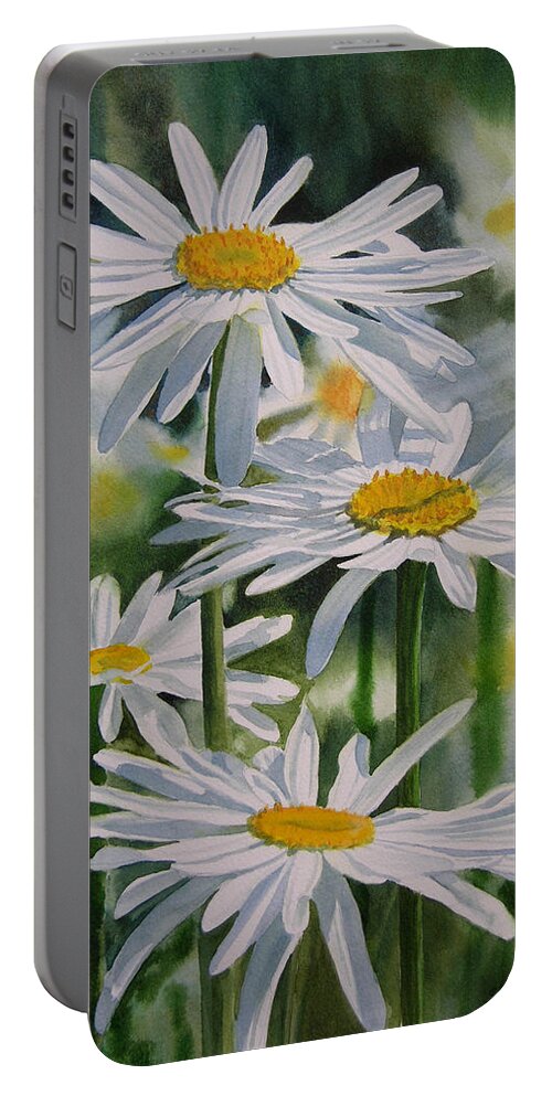 Daisy Watercolor Portable Battery Charger featuring the painting Daisy Garden by Sharon Freeman