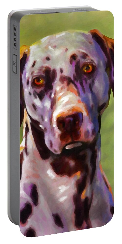 Dalmatian Portable Battery Charger featuring the painting Dalmas by Anthony Mwangi