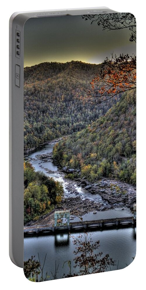 River Portable Battery Charger featuring the photograph Dam in the Forest by Jonny D