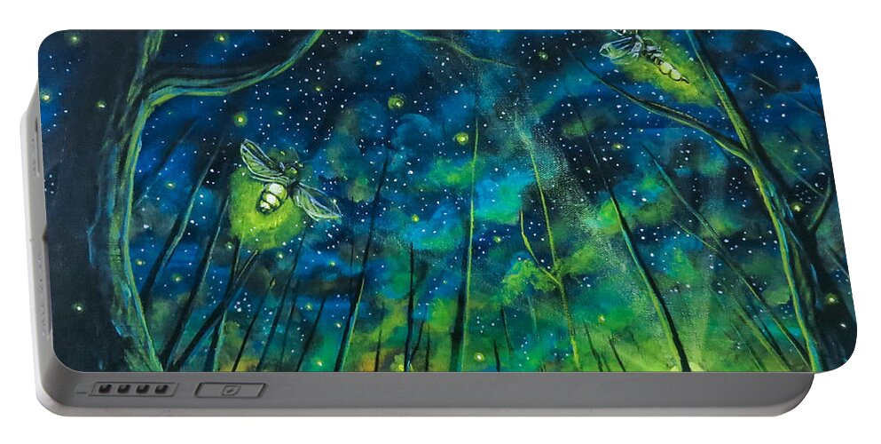Lightning Bugs Portable Battery Charger featuring the painting Dance The Night Away by Joel Tesch