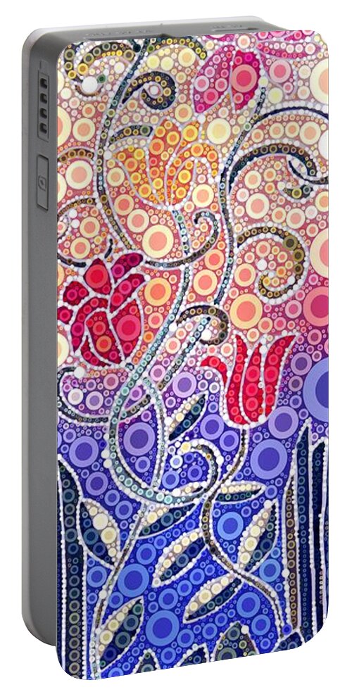 Digital Portable Battery Charger featuring the digital art Dancing Flowers at Sunrise by Linda Bailey