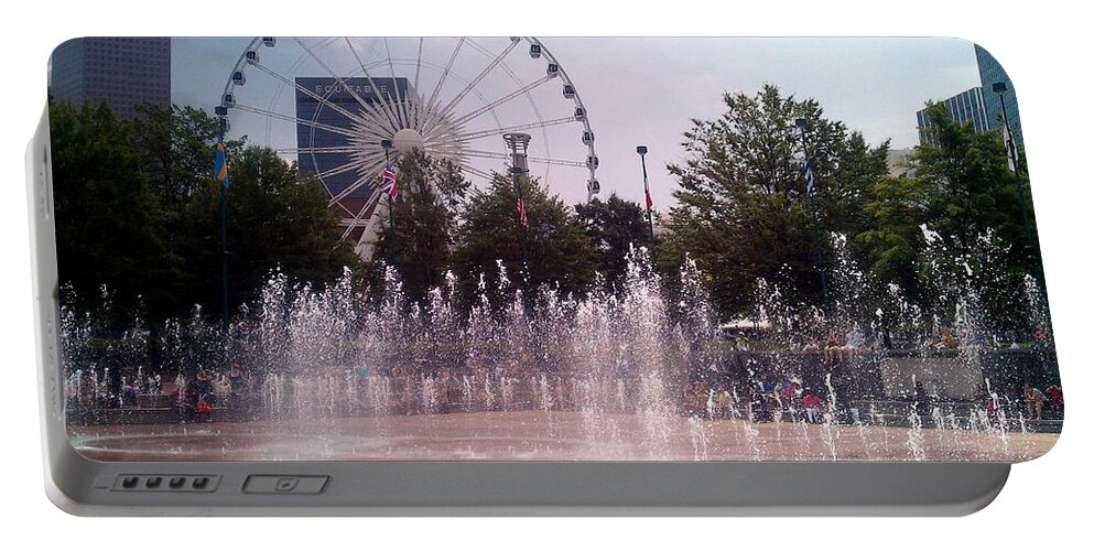 Centennial Park Atlanta Portable Battery Charger featuring the photograph Dancing Fountains by Kenny Glover