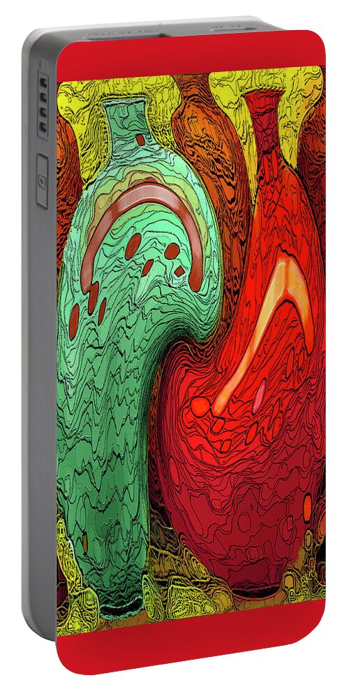 Multicolored Portable Battery Charger featuring the digital art Dancing Vases by Ben and Raisa Gertsberg