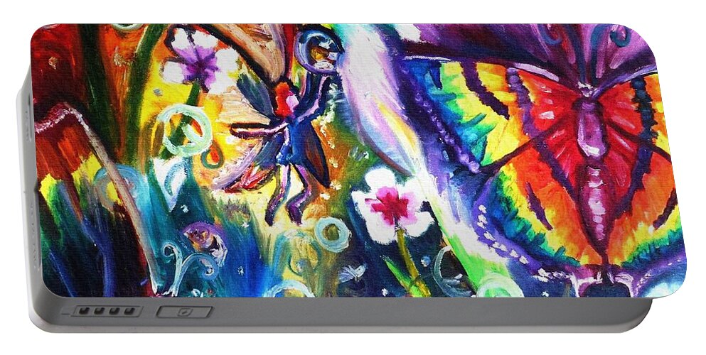 Butterfly Portable Battery Charger featuring the painting Dancing With Dew by Shana Rowe Jackson