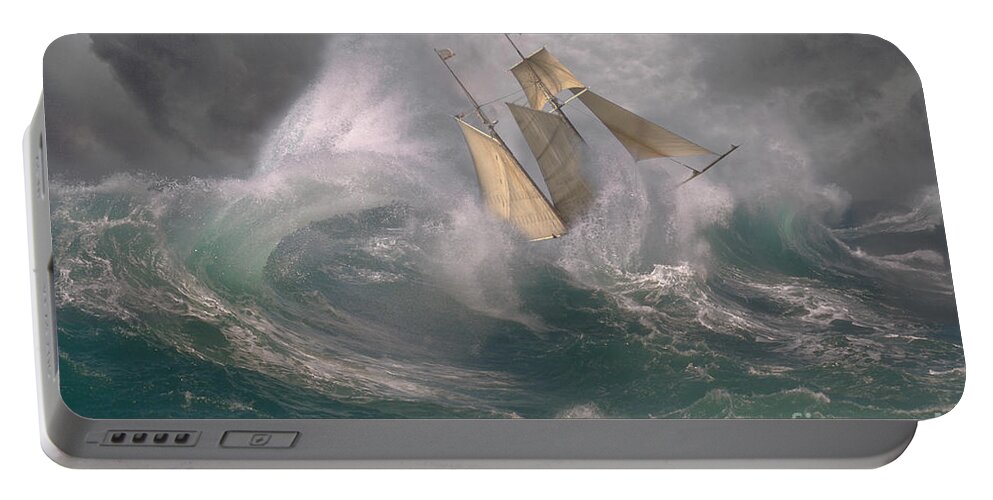 Ship Portable Battery Charger featuring the photograph Danger At Sea by Ron Sanford