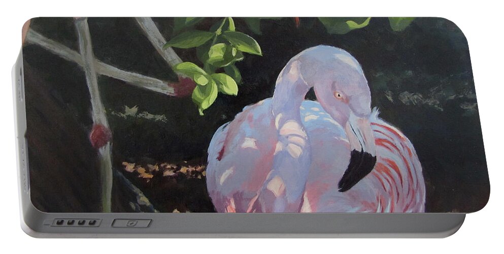 Bird Portable Battery Charger featuring the painting Dappled and Drowsy by Karen Ilari