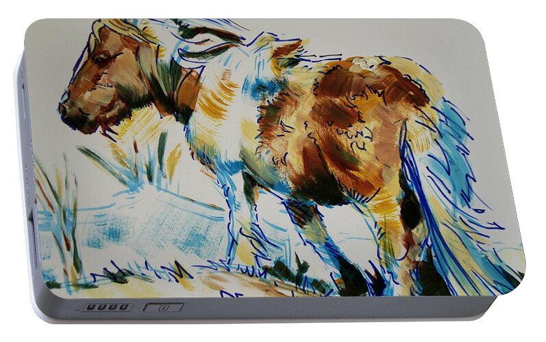 Dartmoor Portable Battery Charger featuring the painting Dartmoor Pony by Mike Jory