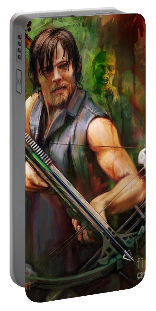 Wall Art Portable Battery Charger featuring the painting Daryl Dixon Walker Killer by Robert Corsetti
