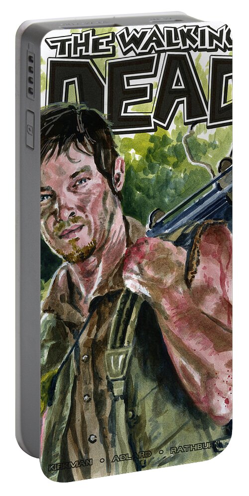 Daryl Dixon Portable Battery Charger featuring the painting Daryl Walking Dead by Ken Meyer jr