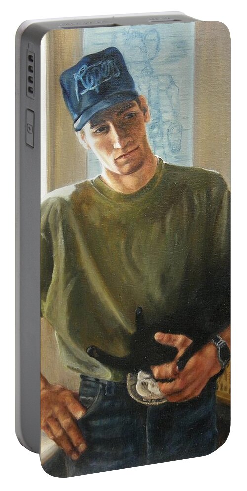 David Roseberry Portable Battery Charger featuring the painting David and Pulim by Lori Brackett