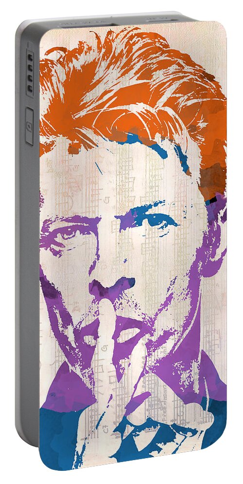 Wright Fine Art Portable Battery Charger featuring the digital art David Bowie by Paulette B Wright