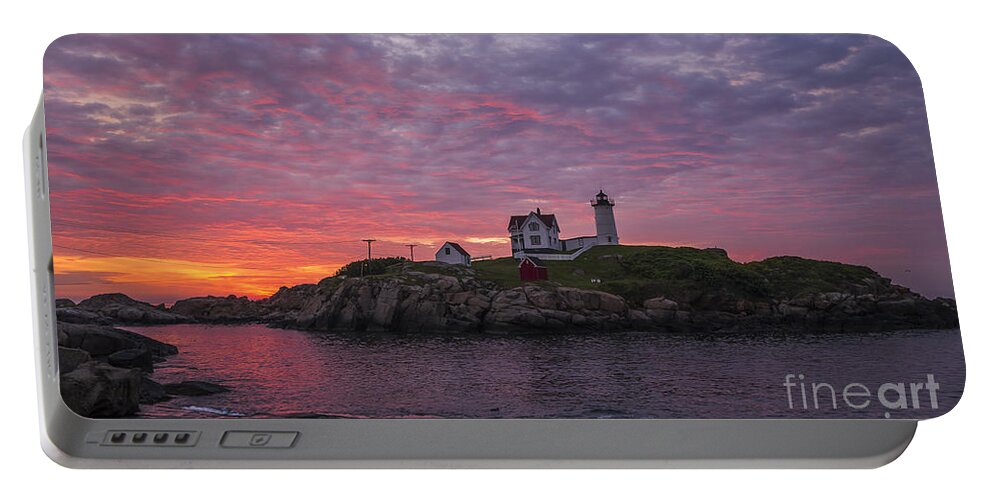 Atlantic Portable Battery Charger featuring the photograph Dawn at the Nubble by Steven Ralser