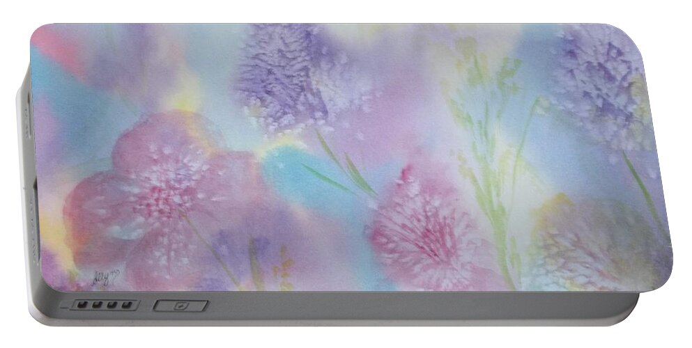 Wildflowers Portable Battery Charger featuring the painting Dawn of the Wildflowers by Ellen Levinson