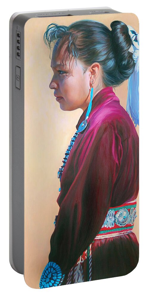 Native American Portable Battery Charger featuring the painting Day of Honor by Christine Lytwynczuk