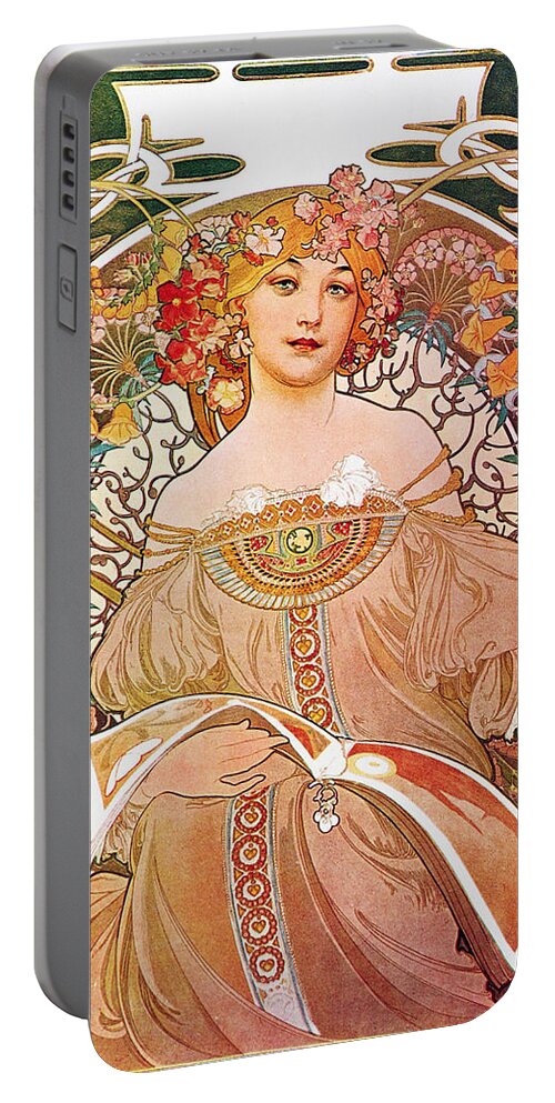 Alphonse Mucha Portable Battery Charger featuring the painting Daydream by Alphonse Mucha