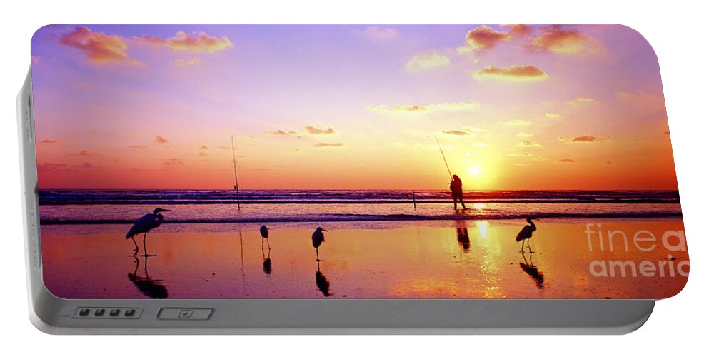 Daytona Portable Battery Charger featuring the photograph Daytona Beach FL Surf Fishing and Birds by Tom Jelen