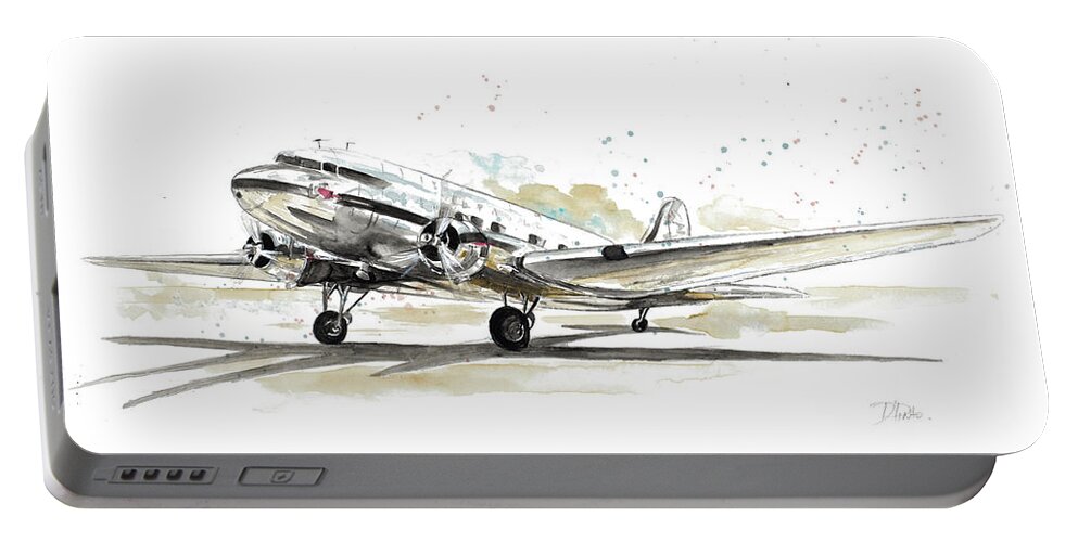 Airplane Portable Battery Charger featuring the painting Dc3 Airplane by Patricia Pinto