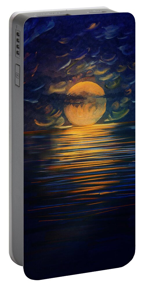 December Full Moon Peace Over The Ocean Portable Battery Charger featuring the painting December Full Moon Peace over The Ocean by Angela Stanton