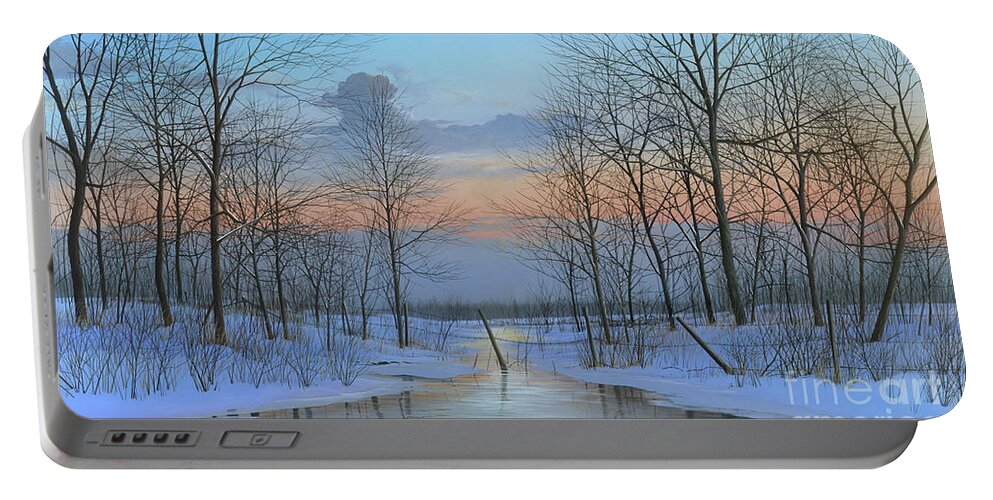 Winter Portable Battery Charger featuring the painting December Solitude by Mike Brown