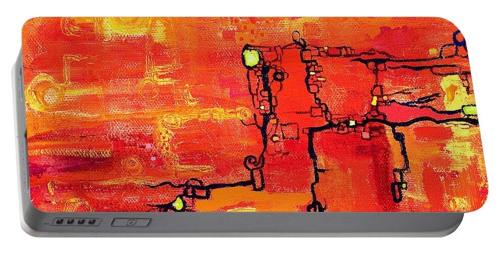 Dendrite Portable Battery Charger featuring the painting Dendritic Echoes by Regina Valluzzi