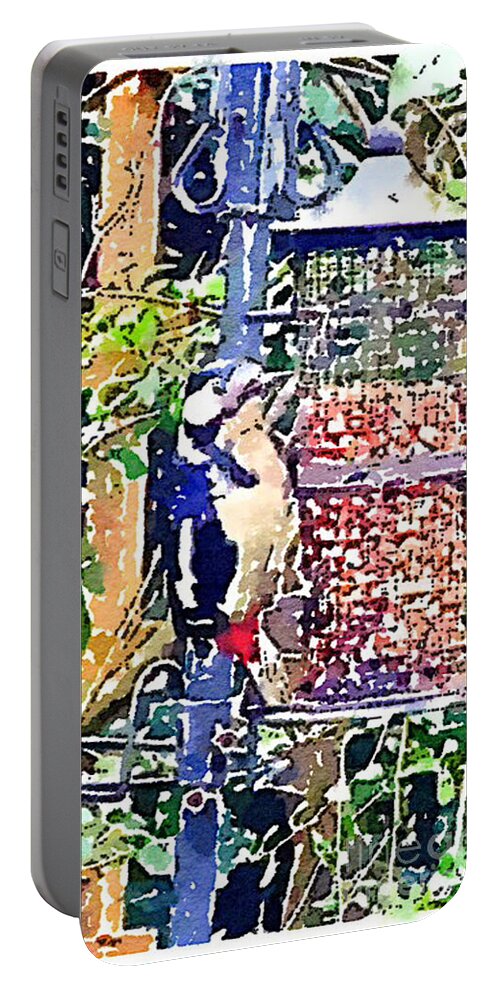 British Birds Portable Battery Charger featuring the painting Dendrocopos major 'Great Spotted Woodpecker' by Vix Edwards
