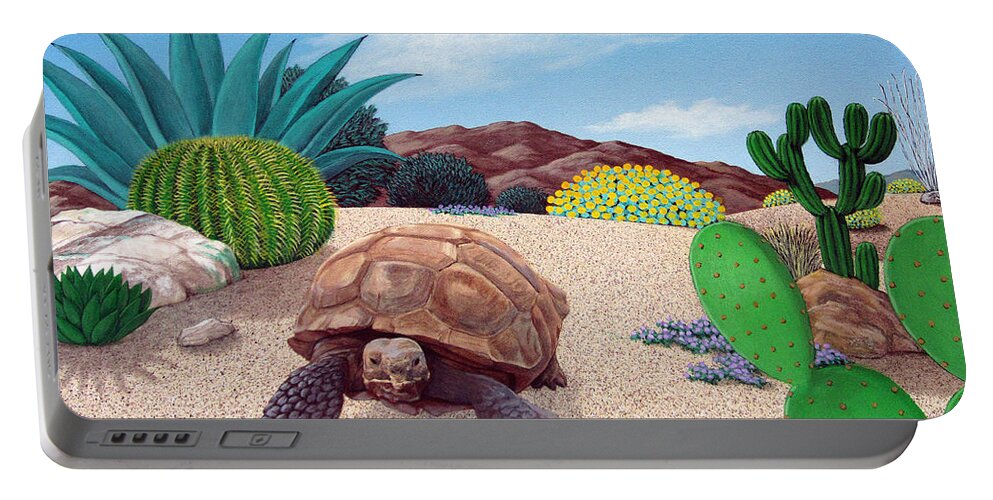 Tortoise Portable Battery Charger featuring the painting Desert Tortoise by Snake Jagger