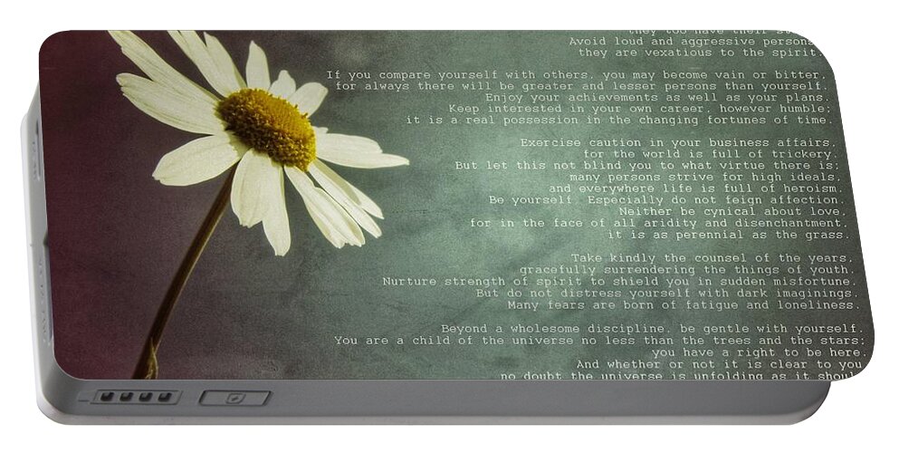 Desiderata Portable Battery Charger featuring the photograph Desiderata with Daisy by Marianna Mills