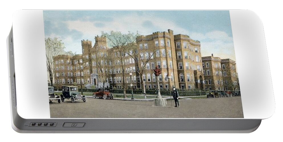 Detroit Portable Battery Charger featuring the digital art Detroit - Providence Hospital - West Grand Boulevard - 1926 by John Madison
