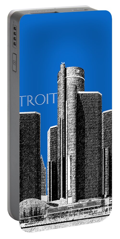 Detroit Portable Battery Charger featuring the digital art Detroit Skyline 1 - Blue by DB Artist