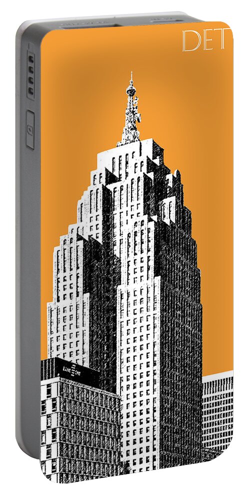 Detroit Portable Battery Charger featuring the digital art Detroit Skyline 2 - Orange by DB Artist