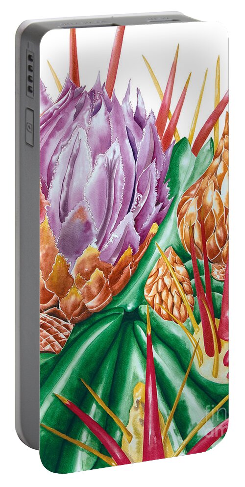 Flower Portable Battery Charger featuring the painting Devil's Tongue Cactus Flower by Kandyce Waltensperger