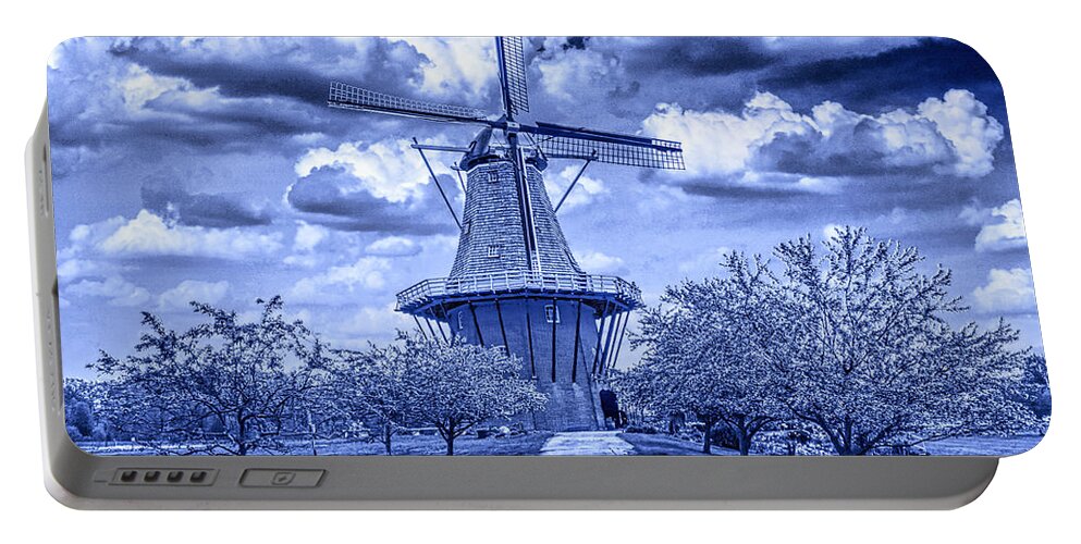 Art Portable Battery Charger featuring the photograph deZwaan Holland Windmill in Delft Blue by Randall Nyhof
