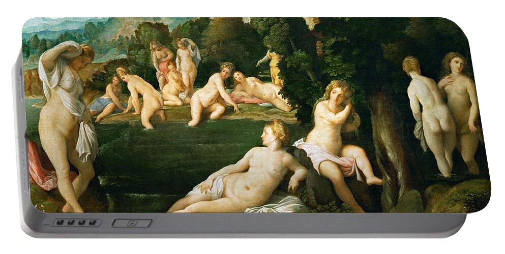 Palma Vecchio Portable Battery Charger featuring the painting Diana and Callisto by Palma Vecchio