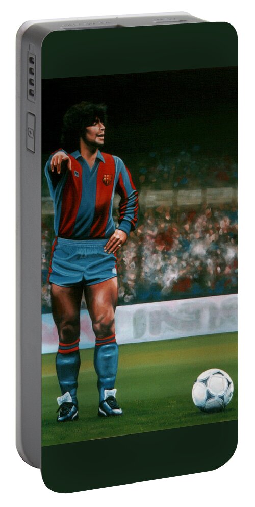 Diego Maradona Portable Battery Charger featuring the painting Diego Maradona by Paul Meijering