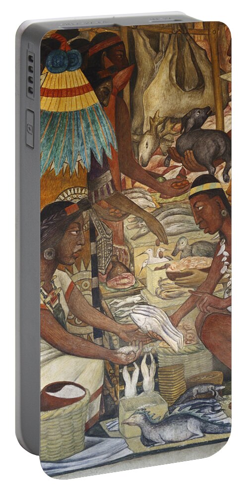 Art Portable Battery Charger featuring the painting Diego Rivera Mural, Mexico City by C.r. Sharp