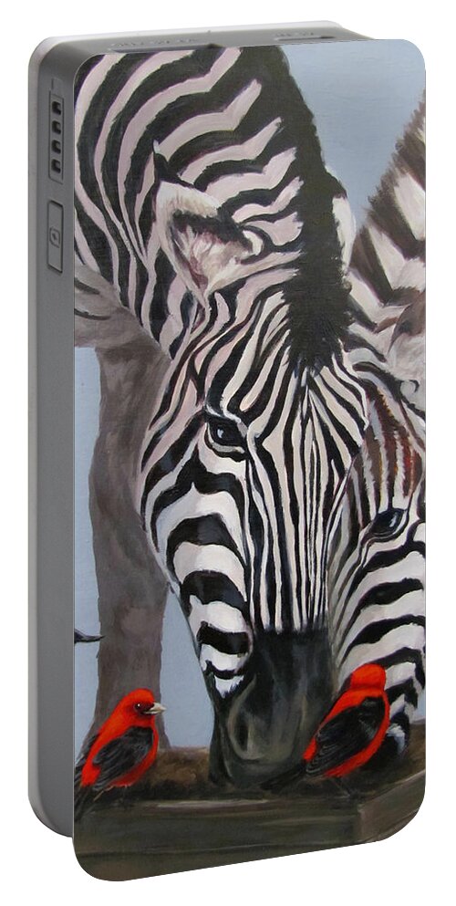 Zebra Portable Battery Charger featuring the painting Dinner Guests by Karen Ilari