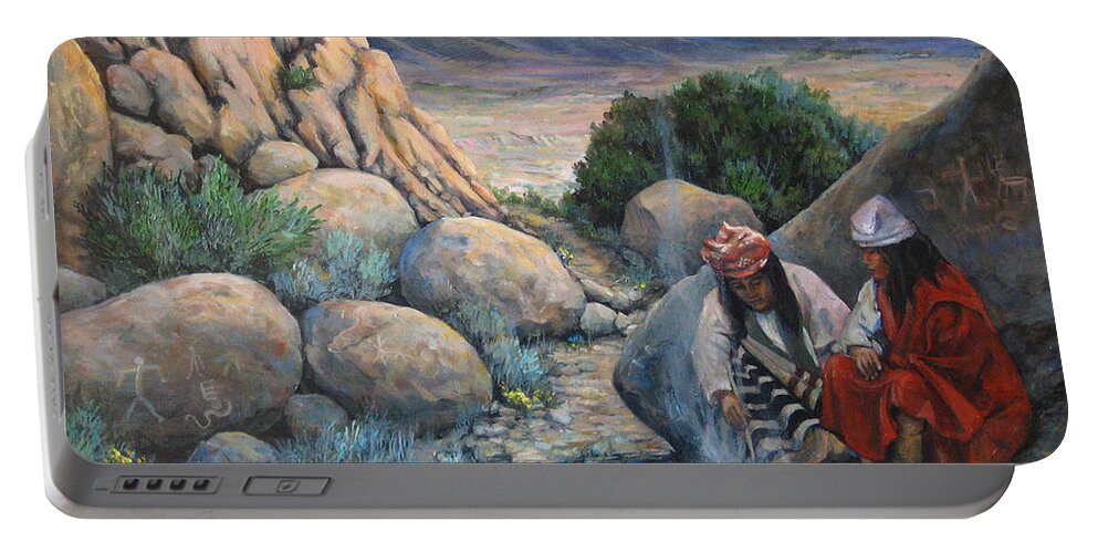 Paiute Indians Portable Battery Charger featuring the painting Discussion by Donna Tucker