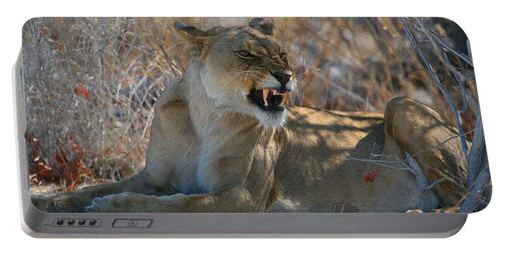 Lion Portable Battery Charger featuring the photograph Disgruntled Lioness by Bruce J Robinson