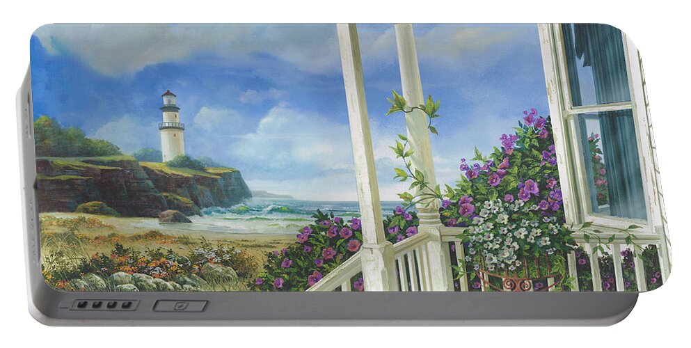 Lighthouse Portable Battery Charger featuring the painting Distant Dreams by Michael Humphries