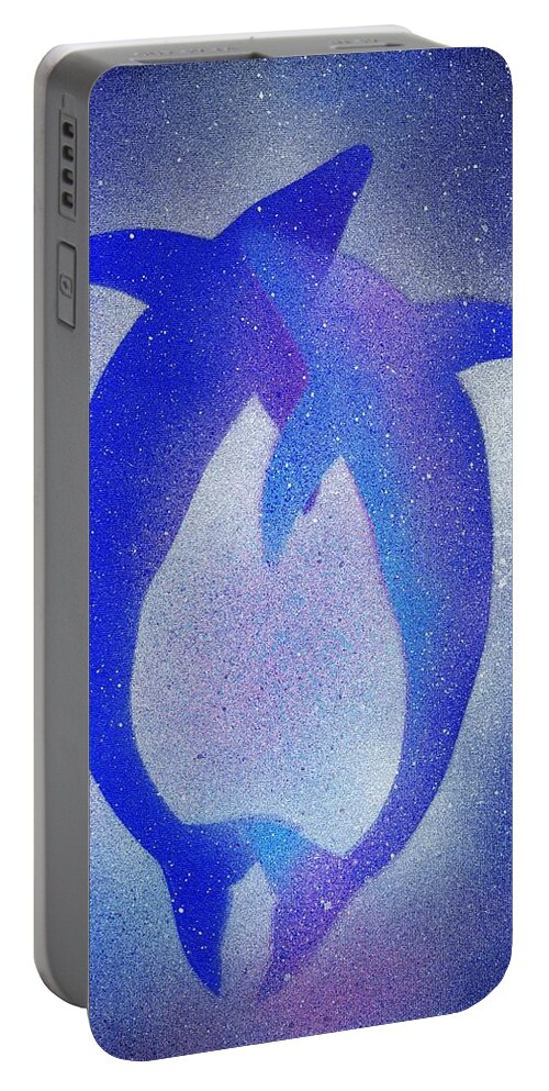 Dolphin Portable Battery Charger featuring the painting Dolphins 3 by Hakon Soreide
