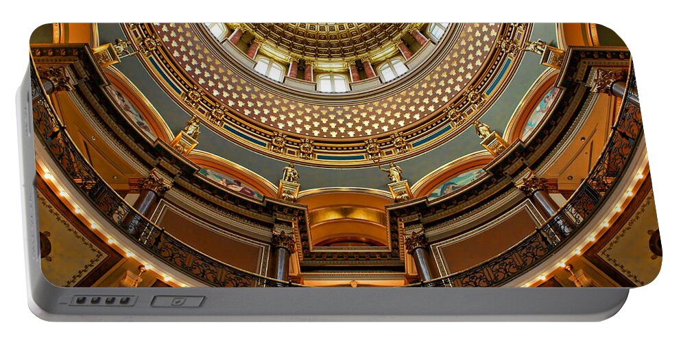 Dome Interior Portable Battery Charger featuring the photograph Dome Designs - Iowa Capitol by Nikolyn McDonald