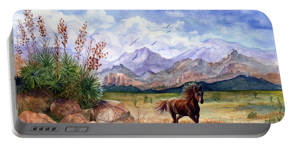 Mustang Portable Battery Charger featuring the painting Don't Fence Me In by Marilyn Smith